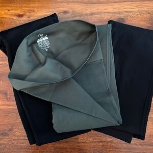 Blanqi Maternity Leggings - 3 pairs total. 2 black and 1 green. Size small.